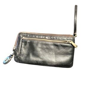 Hobo Vintage Black Leather Clutch Wristlet 8” x 4.5”